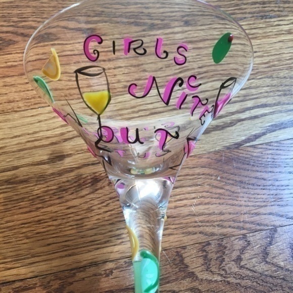 Delish Hand Painted Girls Night Out Green & Pink Margarita Cocktail Glass - Picture 11 of 12
